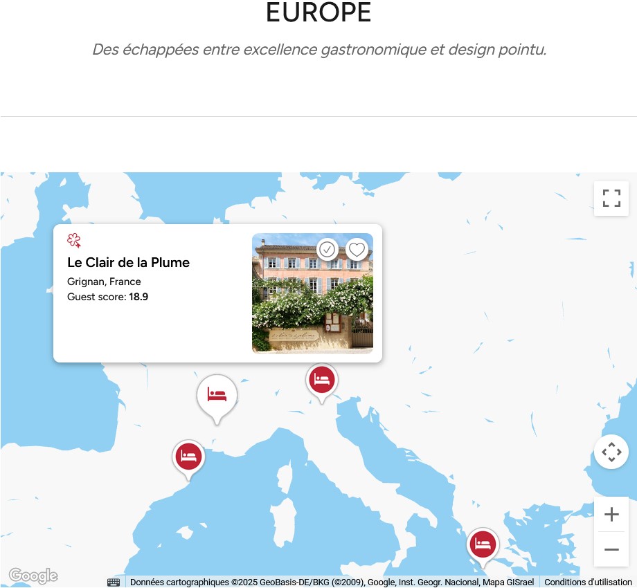 Carte 5 plus abordables hôtels Clef Michelin en Europe
