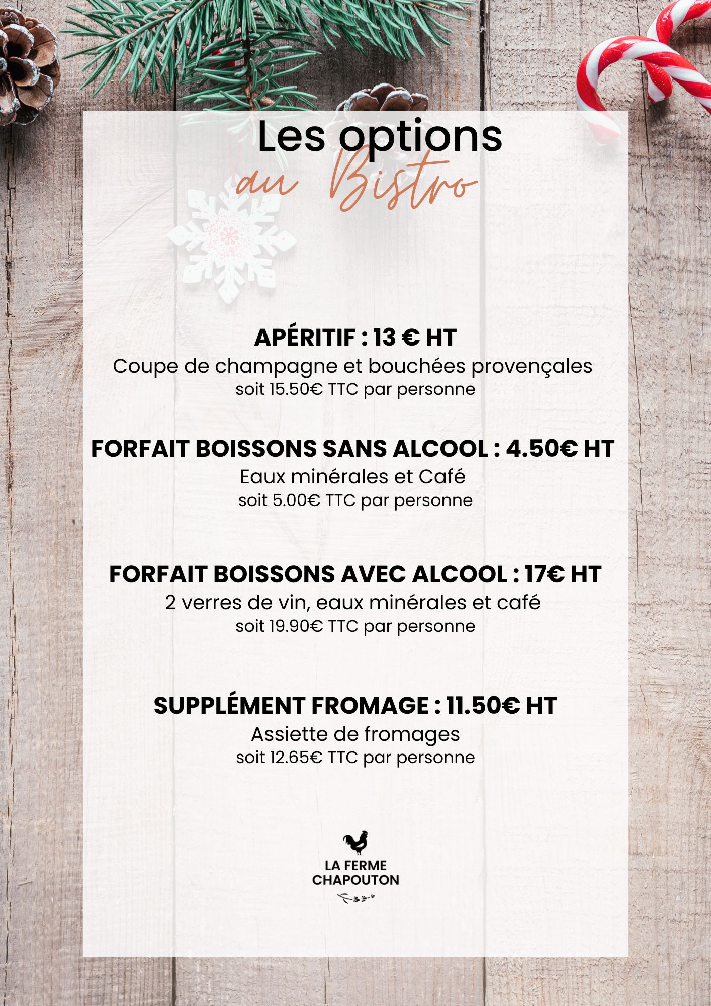 Menu groupe Bistrot options